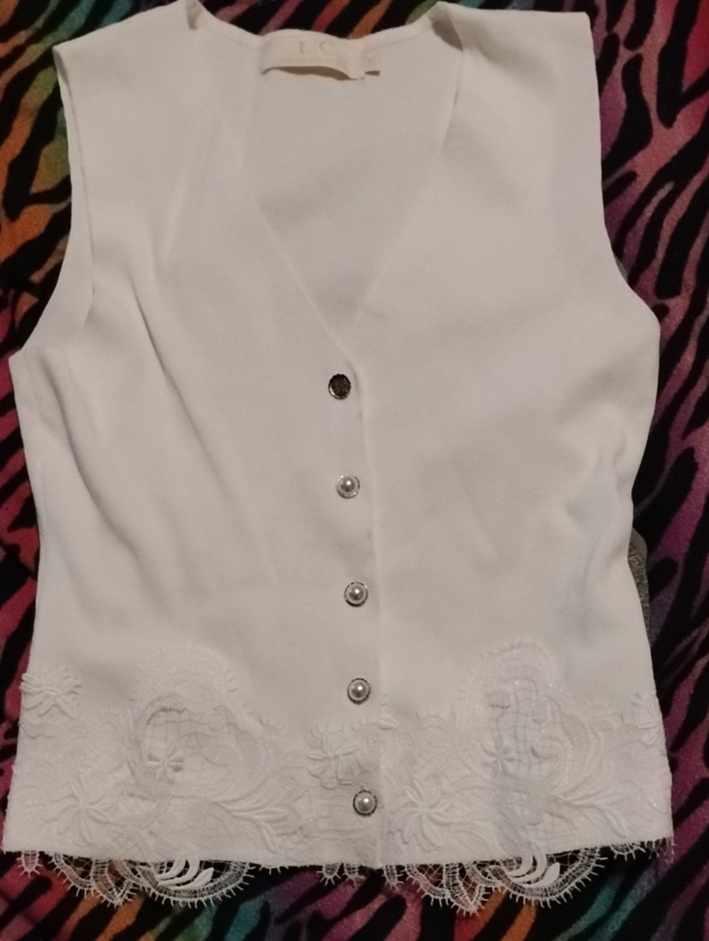 Lizette Collection - White Embroidered Button Down Vest